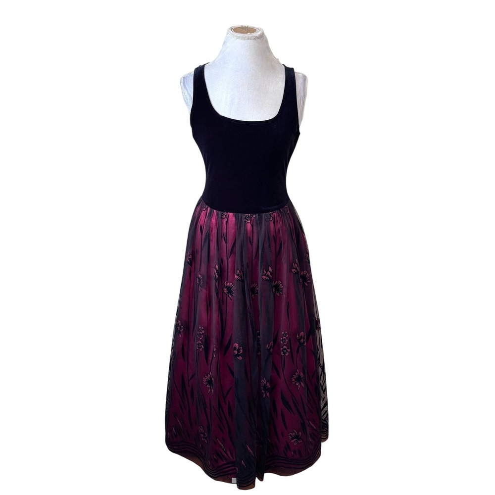 Vintage Patra Velvet Lace Ren Faire Gown 10P Black Burgundy Victorian Gothic